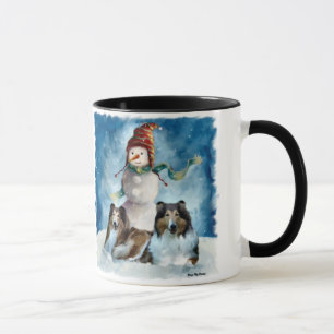 Caneca Rough Collie com o Natal de Snowman