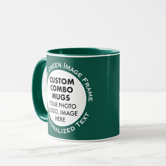 Caneca Round Frame 2 Photo Text Hunter Green Custom Combo (Frente Esquerda)