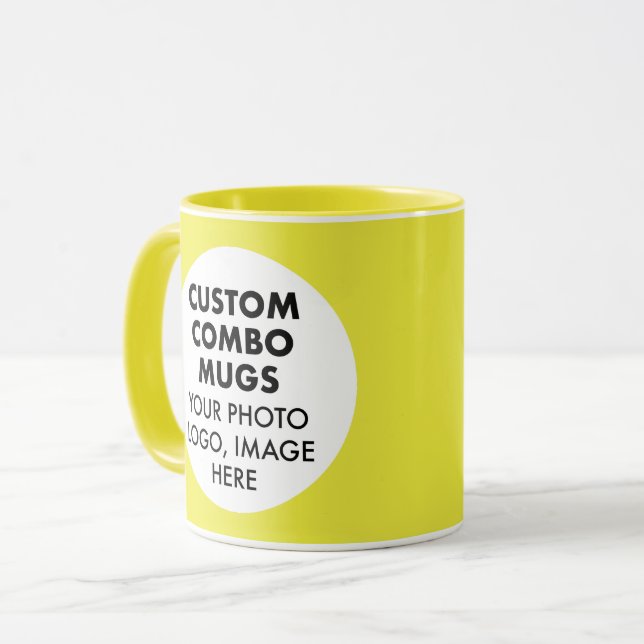 Caneca Round Frame 2 x Photo Logo Yellow Custom Combo (Frente Esquerda)