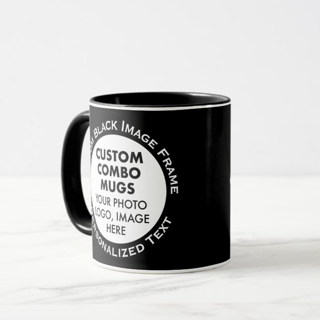 Caneca Round Frame 2 x Photo + Text Black Custom Combo (Frente Esquerda)