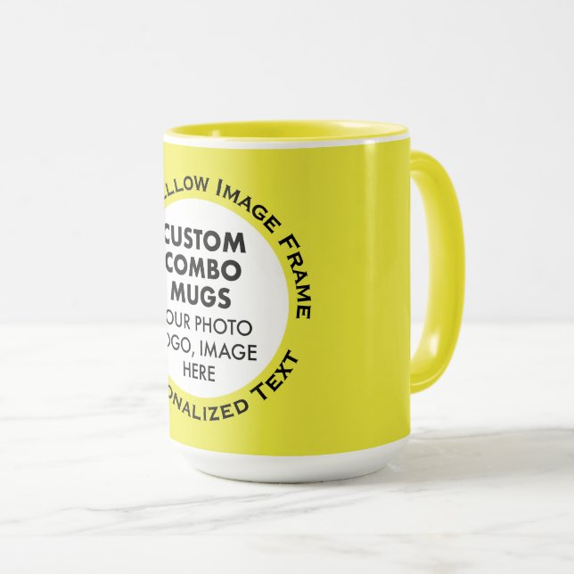 Caneca Round Frame Photo & Text Large Yellow Custom Combo (Frente Esquerda)