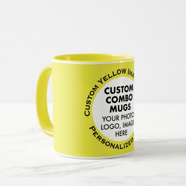 Caneca Round Frame Photo + Text Yellow Custom Combo (Frente Esquerda)