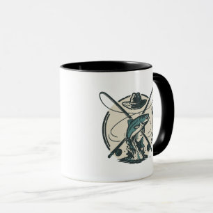 Caneca Roupas Vintage com Gráfico de Bass do Retro Fishin