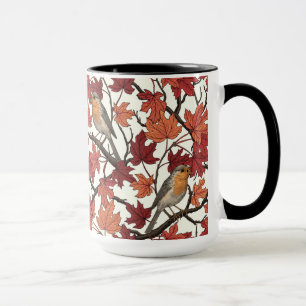 Caneca Rouxinóis em bordo sobre branco esmaecido