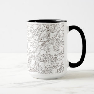 Caneca Rouxinóis na macieira/marrom e branco