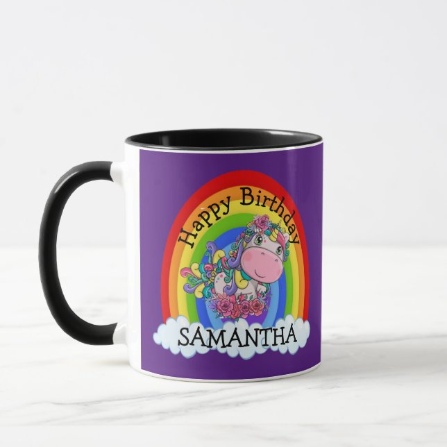 Caneca Roxa de ANIVERSÁRIO de Unicórnio (Esquerda)