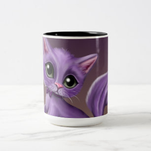 Caneca roxa do Dois-Tom do gatinho