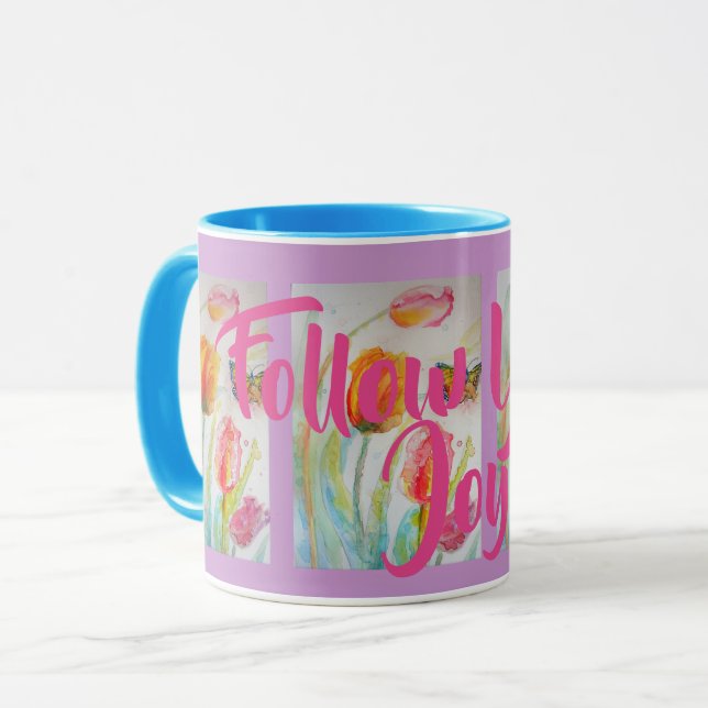 Caneca Roxa Tulipa Rosa Tulipas Aquarela Floral (Frente Esquerda)