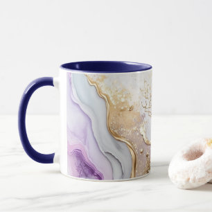 Caneca Roxo Azul Dourado Lavagem de Aquarela Tinta Alcoól