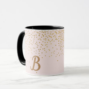 Caneca Roxo Bege e Confetes Dourados Glam Moderno Tendênc