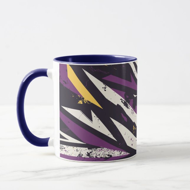 Caneca Roxo Dinâmico e Abstrato Geométrico Amarelo (Esquerda)