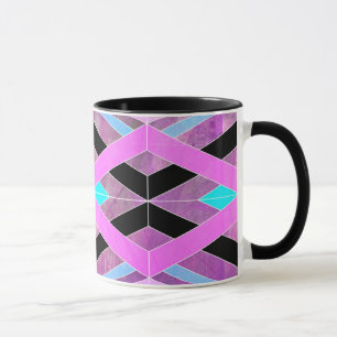 Caneca Roxo Rosa e Geométrico Aquático Cruzando Listras