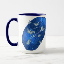 Caneca Royal Blue Butterflies Initials - Letra D Monogram