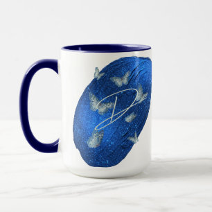 Caneca Royal Blue Butterflies Initials - Letra D Monogram