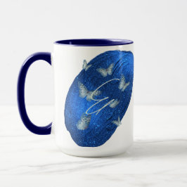 Caneca Royal Blue Butterflies Initials - Letra E Monogram