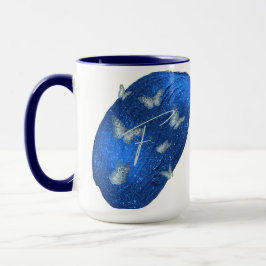 Caneca Royal Blue Butterflies Initials - Letra F Monogram