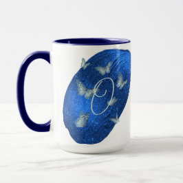 Caneca Royal Blue Butterflies Initials - Letra O Monogram