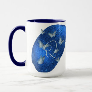 Caneca Royal Blue Butterflies Initials - Letra Q Monogram