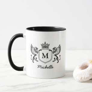 Caneca Royal Crown Emblem Lions Monograma Nome do Script