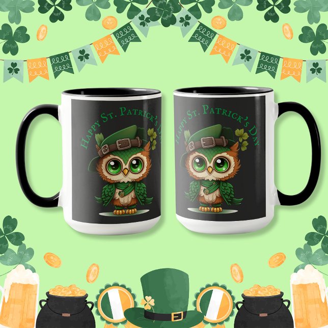 Caneca Rua, Coruja Verde do Dia de Patrick (St. Patrick's Day Green Owl Mug)