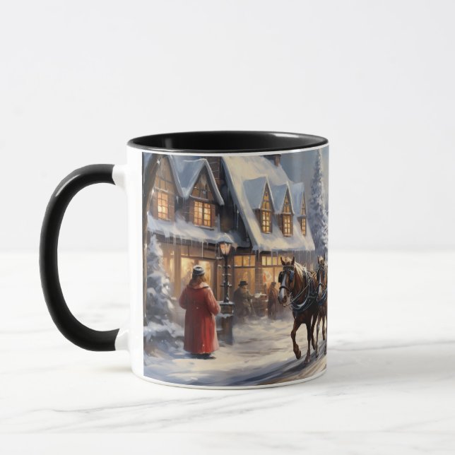 Caneca Rua de Carruagem Desenhada em Cavalo de Natal (Esquerda)