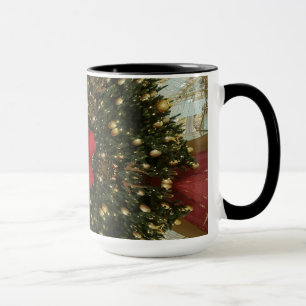 Caneca Rua de Natal Verde Dourado com Estrela Vermelha