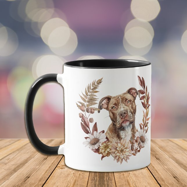 Caneca Rua do outono do Cão Pitbull (Criador carregado)