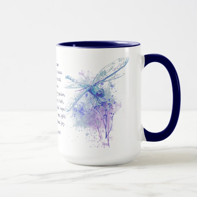 Caneca Rua: Francisco de Assisi Dragonfly em Arte Azul (Direita)