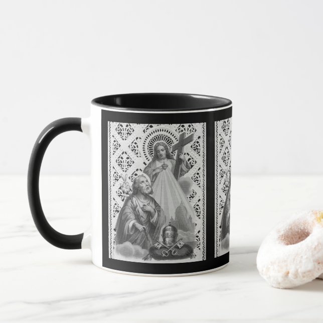 Caneca Rua. Joseph, Símbolos Papais e SHJ (Detalhe; LT 02 (Com Donut)