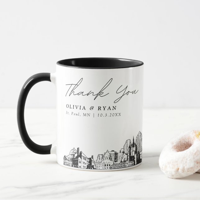 Caneca Rua. Paul Sketch Simples Casamento Personalizado C (Com Donut)