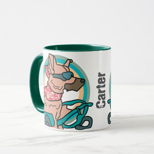 Caneca Rua Retro Cachorro com Óculos Solares | Engraçado (Frente Esquerda)