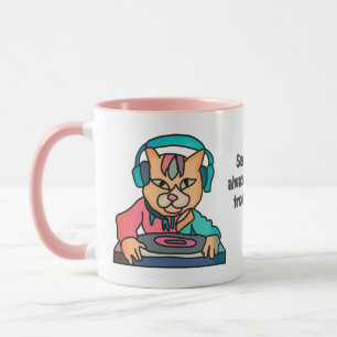 Caneca Rua Retro Cat com Fones de ouvido   Engraçado