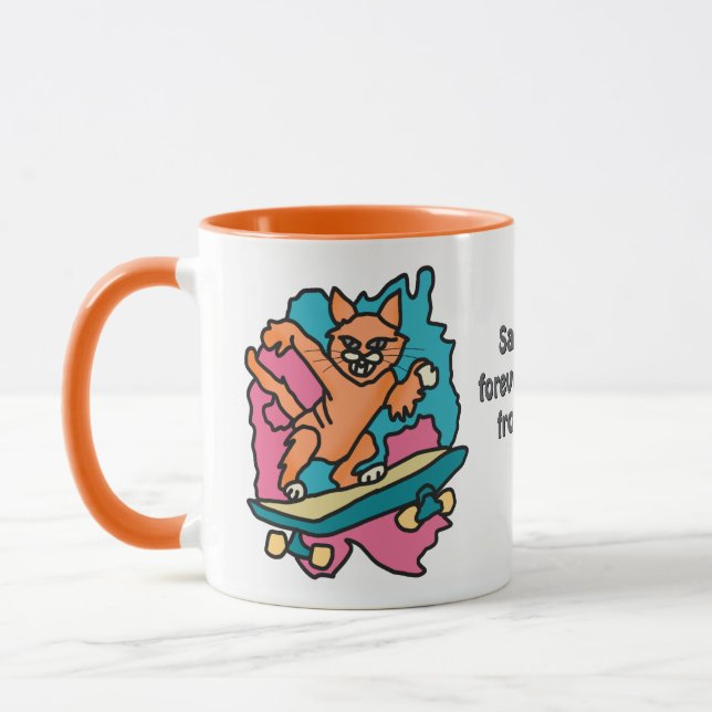 Caneca Rua Retro Cat no skateboard | Engraçado (Esquerda)