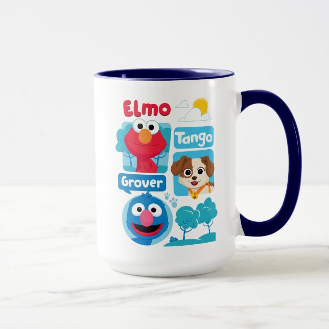 Caneca Rua Sésamo | Gráfico do Parque Elmo, Tango e Grove (Direita)
