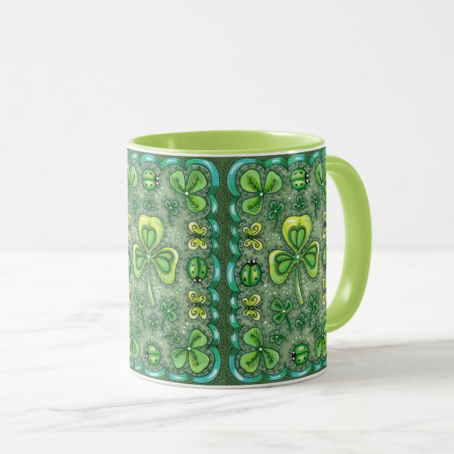 CANECA RUAS. PATRICK'S DAY FOLK ART SHAMROCKS N' LADYBUGS (Frente Esquerda)