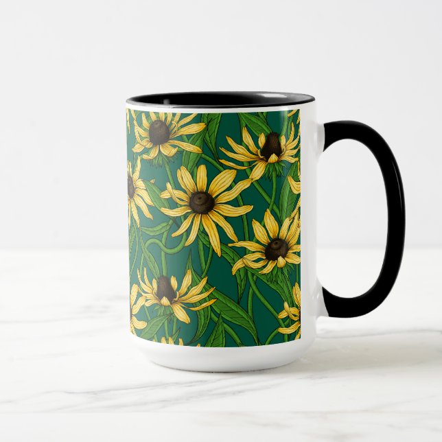 Caneca Rudbekia amarela em verde escuro (Direita)