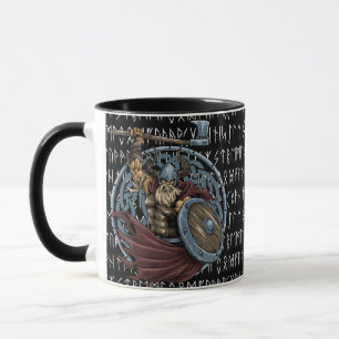 Caneca Runas de Fundo do Guerreiro Viking Valhalla
