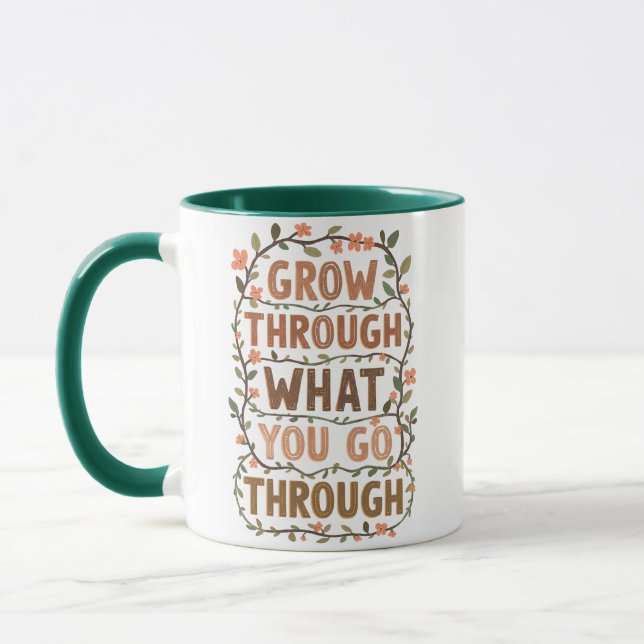 Caneca Rustic Floral "Grow Through What You Go Through" (Esquerda)