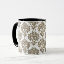 Caneca Rustic Glamor Burlap Royal Damask Chic Modern