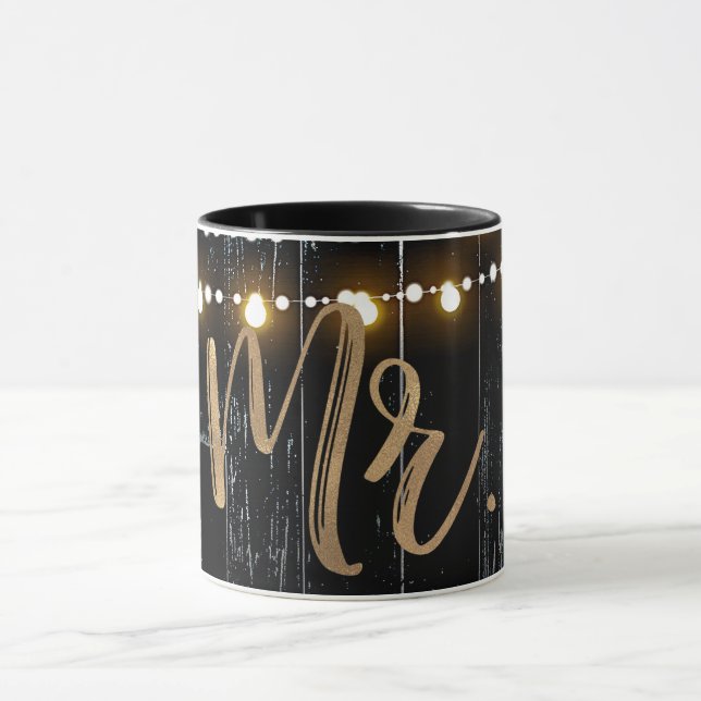 Caneca Rustic Madeira Escura & Luzes de Corda Dourada Noi (Centro)