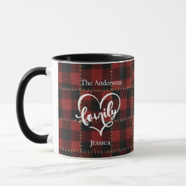 Caneca Rustic Red Buffalo Plaid Customizable Family Name