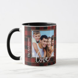 Caneca Rustic Red Buffalo Plaid Customizable Family Photo