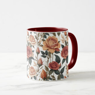 Caneca Rustic Vintage Flower Red Rose Nature Print