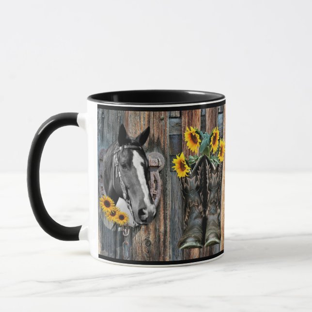Caneca Rustic Western Horse Cowboy Botas Sunflower (Esquerda)