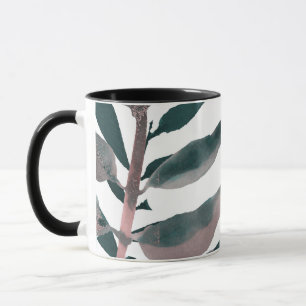 Caneca Rústica Escamudo Verde Folha Botânica Aquarela