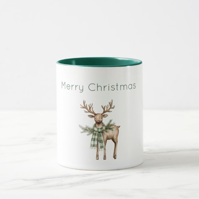 Caneca Rústico Natal Veado Marrom Creme Verde (Centro)