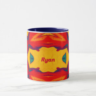 Caneca RYAN ~ Zany 3D Padrão ~ Vermelho Azul Amarelo Lara