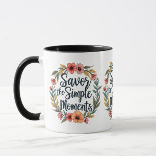Caneca Saboreie os Momentos Simples Citação Floral Boho