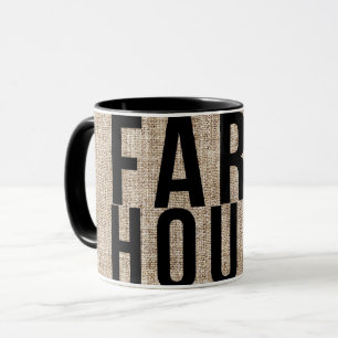 Caneca Saco de aniagem rústico com letras pretas FARMHOUS