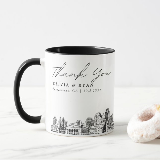 Caneca Sacramento Sketch Simples Casamento Personalizado  (Com Donut)